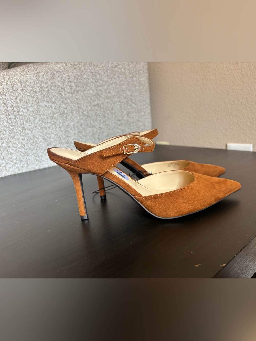 Nine West Cognac Brown Suede Pointed Toe Slingback Heels